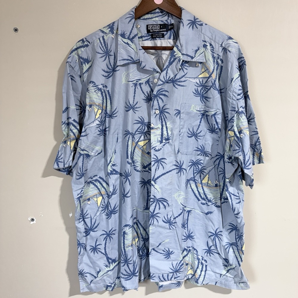 Ralph Lauren Polo Shirt Clayton XL Hawaiian Surf 100% Cotton Beach Vintage 90's